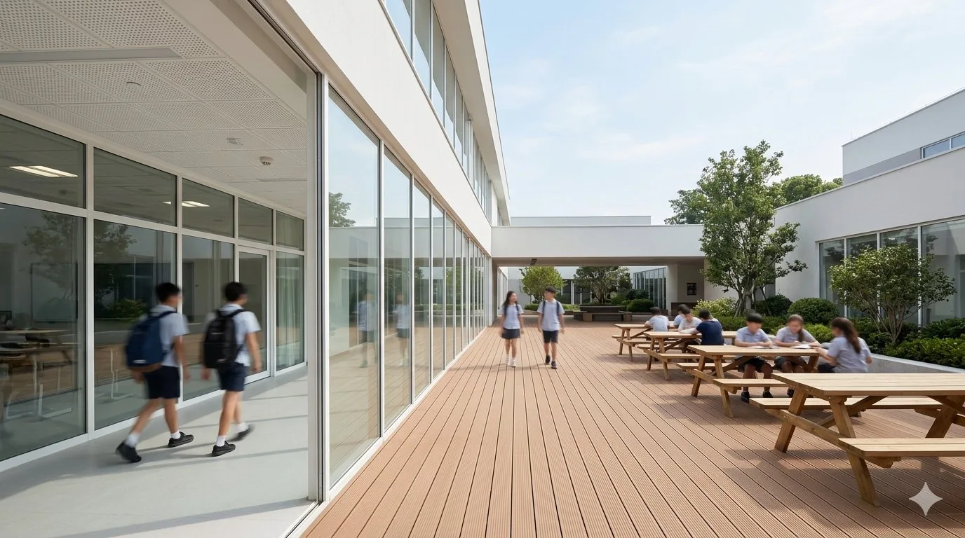 School courtyard with decking and ceiling
